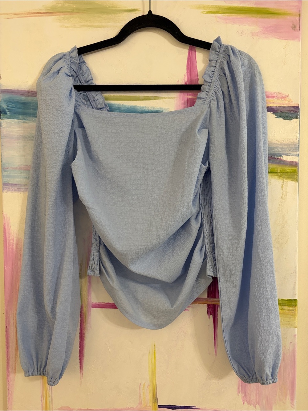 Light Blue Square Neck Peasant Blouse